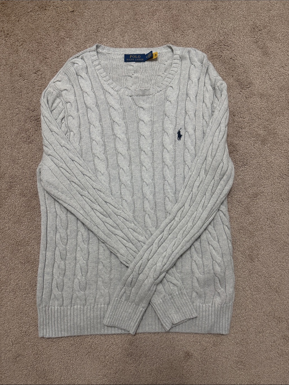 Polo by Ralph Lauren Men’s Heather Gray Cable-Knit Crewneck Sweater